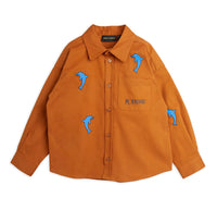 DOLPHIN EMBROIDED SHIRT, BROWN
